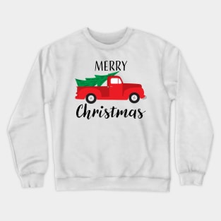 Merry Christmas with red vintage truck and tree Crewneck Sweatshirt